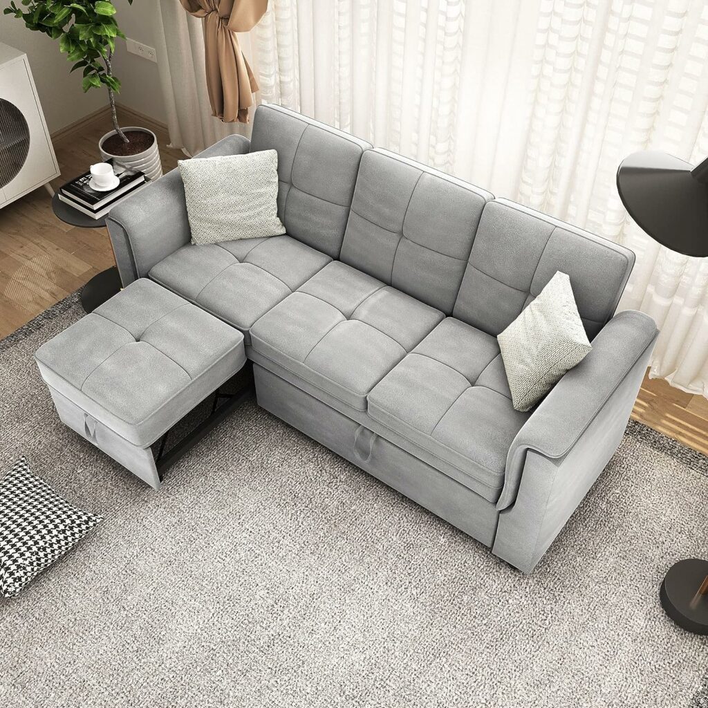 3-Seater Sectional Couch Pull Out for Living Room