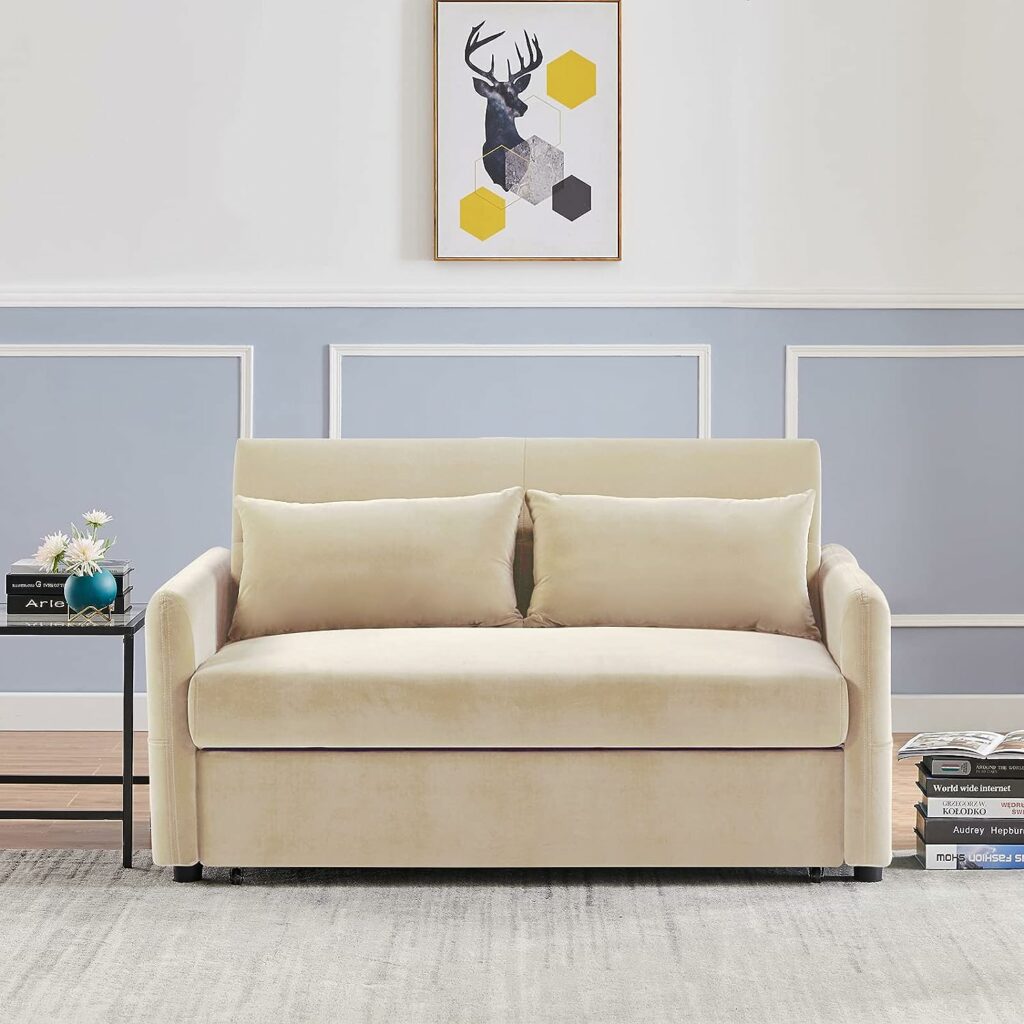 Beige Convertible Sleeper Sofa