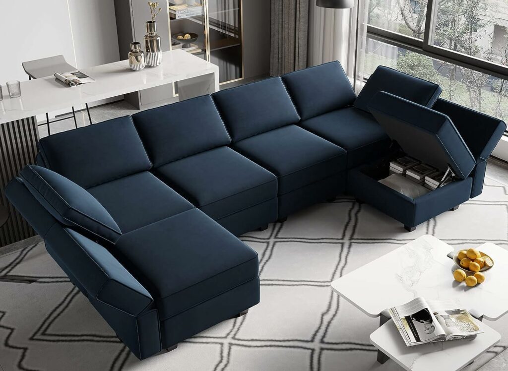 Blue U-Shaped Sofa