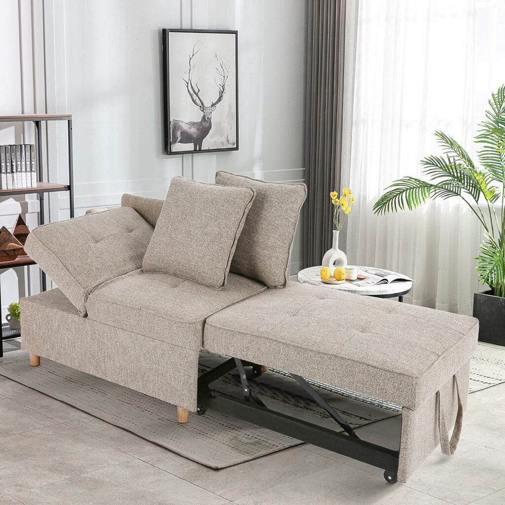 Brown Grey Convertible Sofa with Adjustable Backrest