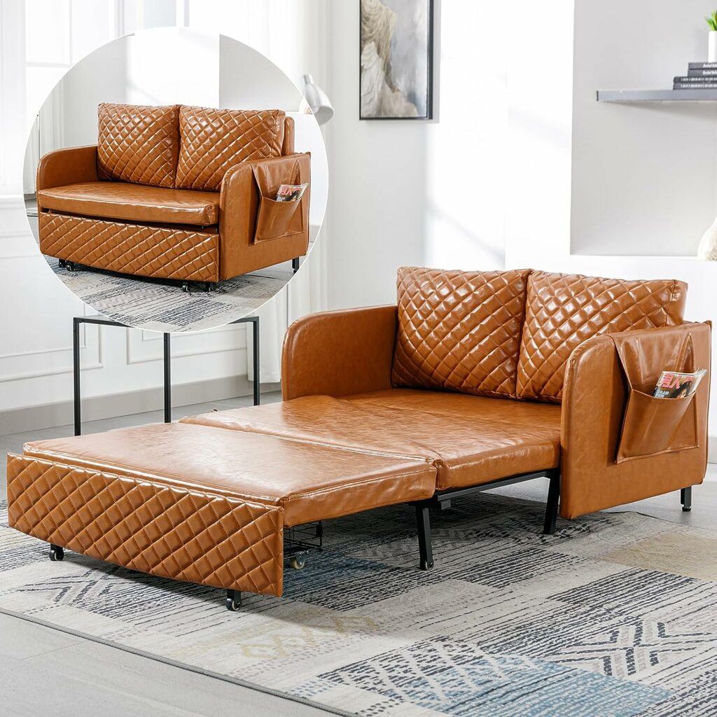 Brown Modern Couch with Pull Out Bed