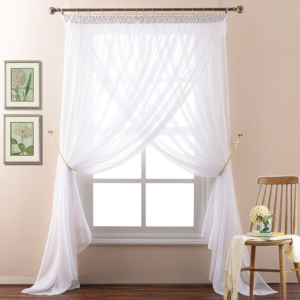 Popular Nicetown Double-Layer Voile Curtain Panels Romantic Window for Double Layer Sheer White Single Curtain Panels