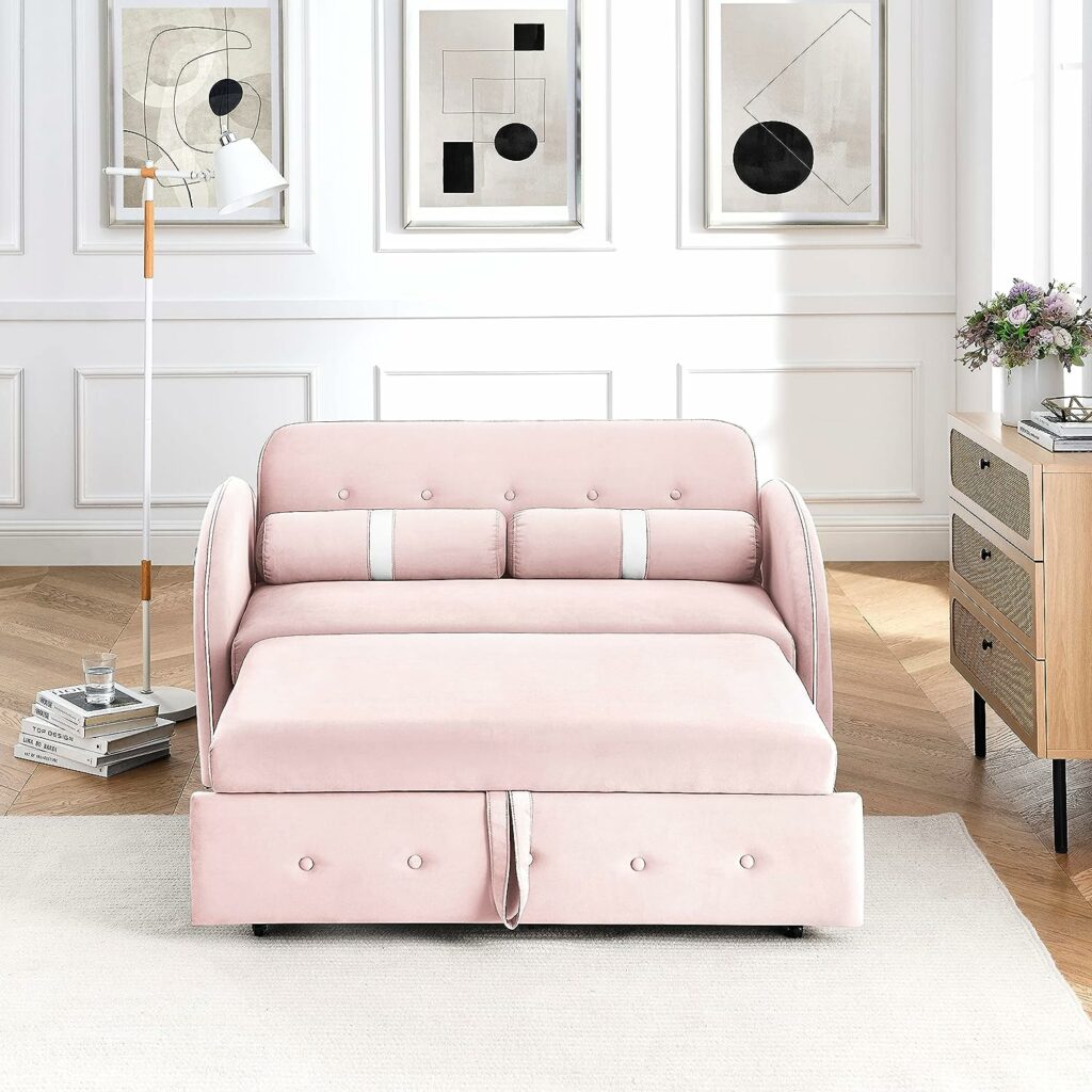 Pink Sofa with Pull out Sleeper Couch