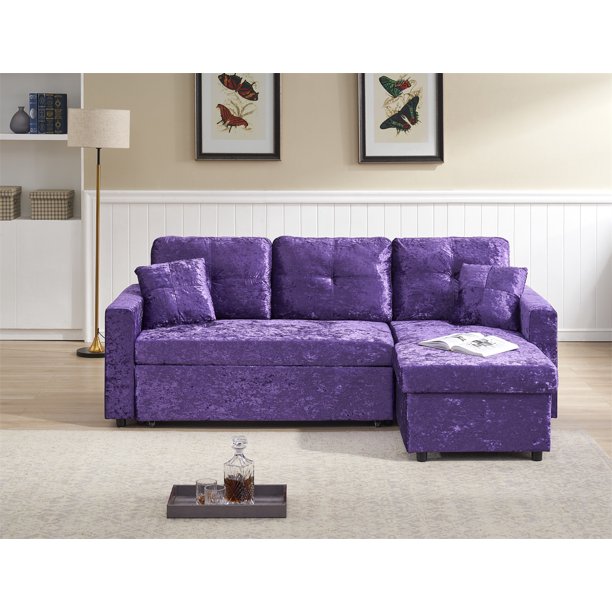Purple Sectional Couch with Pull-Out