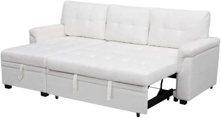 White Reversible Sectional Sleeper Sofa with Pull out bed