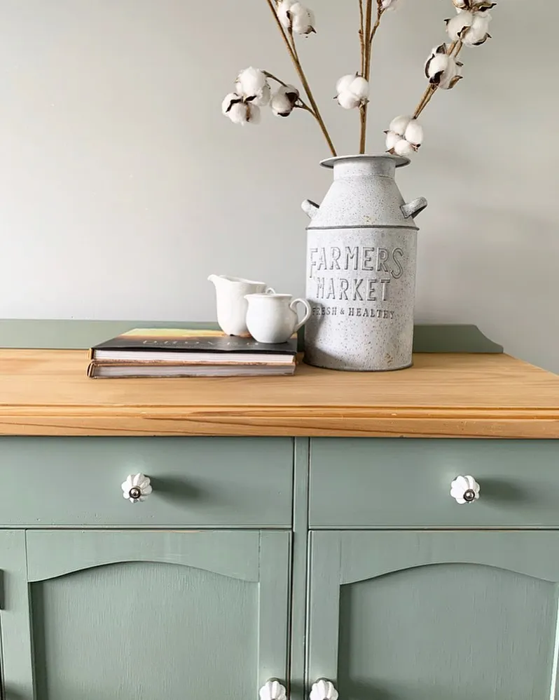 White and Green Chalk Paint for the Buffet Table