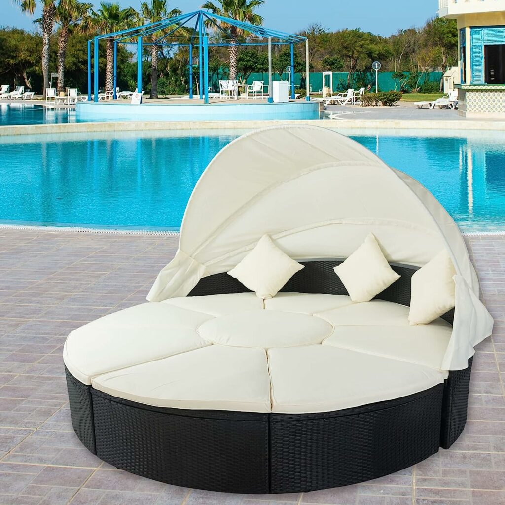 Zevemomo Canopy Outdoor Rattan Daybed